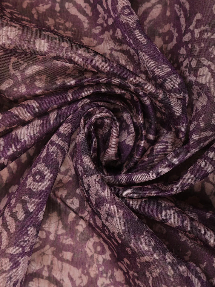 Dark Purple Floral Designed Chanderi Cotton Saree - Diadem
