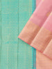 Teal Blue Pure Kanchipuram Silk Saree with Floral Motif on the Body and without Border