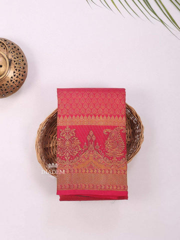 Red Pure Kanchipuram Bridal Silk Saree with Floral Motif on the body and Design Zari Border - Diadem