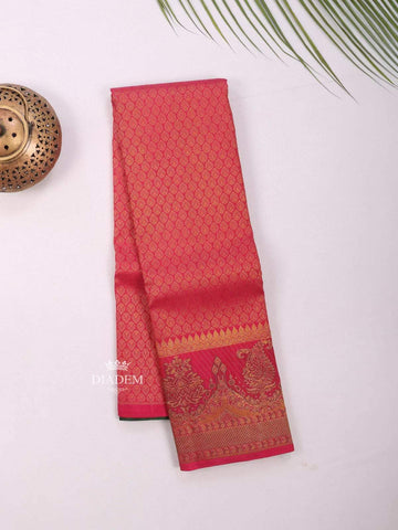 Red Pure Kanchipuram Bridal Silk Saree with Floral Motif on the body and Design Zari Border - Diadem