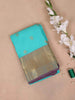 Turquoise Blue Pure Kanchipuram Bridal Silk Saree with Peacock and Chakra Motif Design with Zari Border