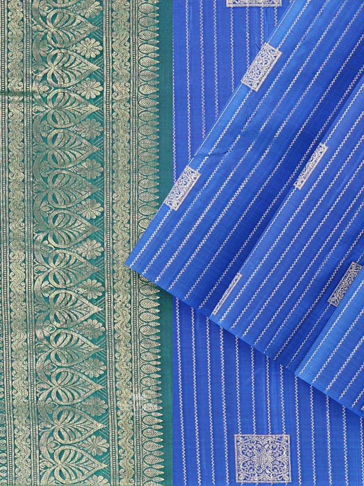 Royal Blue Pure Kanchipuram Saree with Zari Butta on the body and without Border - Diadem