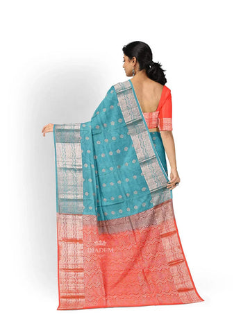 Aqua Blue Pure Kanchipuram Saree with Zari Butta on the body and Zari Border - Diadem