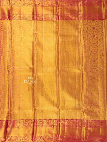 Gold Pure Kanchipuram Bridal Silk Saree with Floral Motif on the body and Contrast Zari Border - Diadem