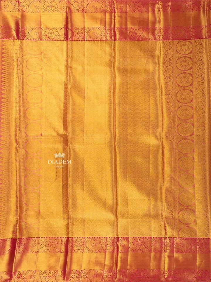 Gold Pure Kanchipuram Bridal Silk Saree with Floral Motif on the body and Contrast Zari Border - Diadem