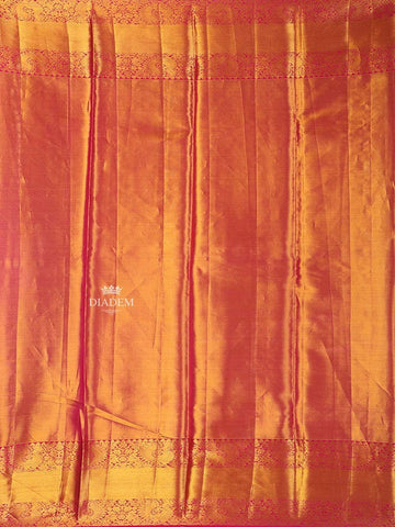 Gold Pure Kanchipuram Bridal Silk Saree with Floral Motif on the body and Contrast Zari Border - Diadem