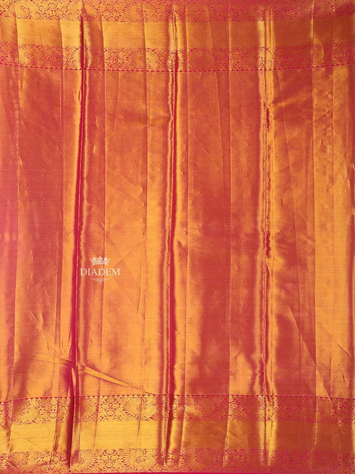 Gold Pure Kanchipuram Bridal Silk Saree with Floral Motif on the body and Contrast Zari Border - Diadem