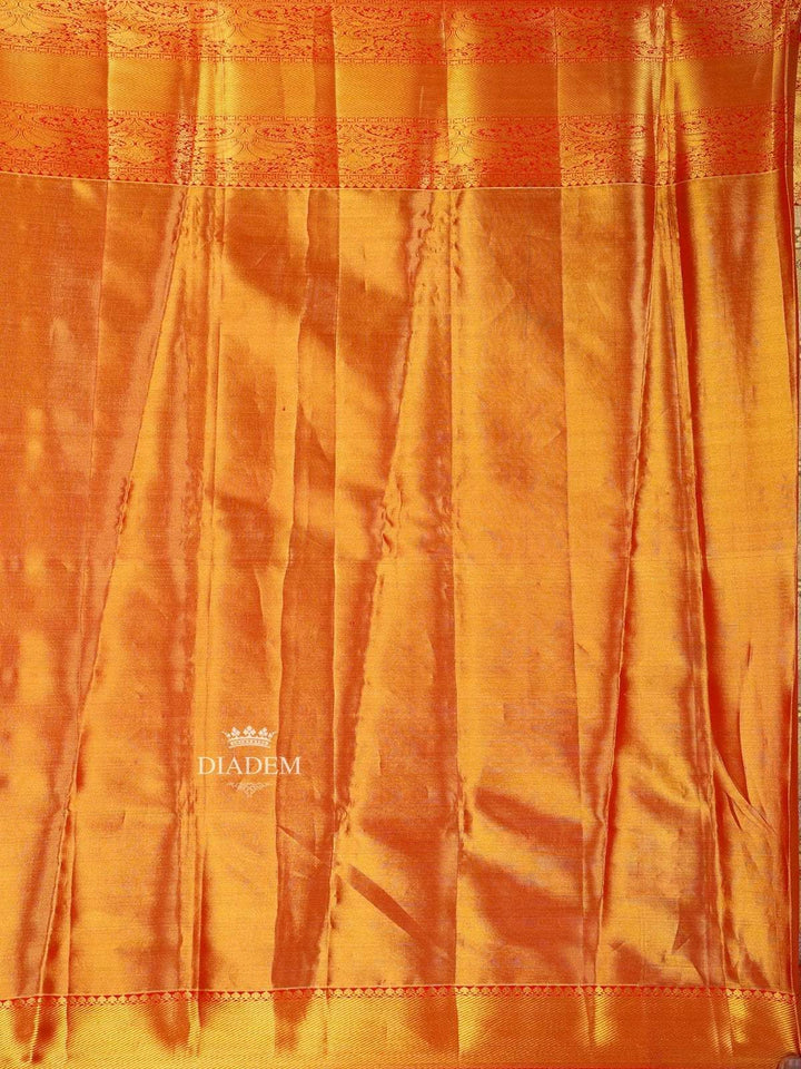 Mustard Pure Kanchipuram Bridal Silk Saree with Floral Motif on the body and Zari Border - Diadem