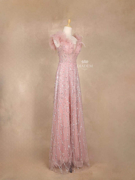 Light Pink Gown with Beads, Glitters and Floral Design - Diadem