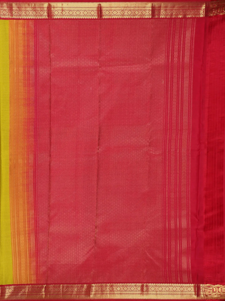 Parrot Green Checked Designs Pure Kanchipuram Silk Saree - Diadem