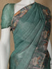 Green Floral Designed Tissue Organza Saree