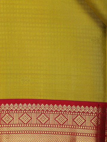 Parrot Green Checked Designs Pure Kanchipuram Silk Saree - Diadem