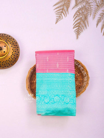 Pink Pure Kanchipuram Bridal Silk Saree with Stripes on the body and Contrast Zari Border - Diadem