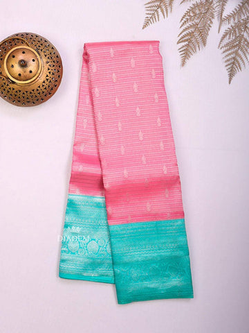 Pink Pure Kanchipuram Bridal Silk Saree with Stripes on the body and Contrast Zari Border - Diadem