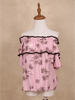 Pink Floral Jacquard Off Shoulder Top with Puff Sleeve - Diadem