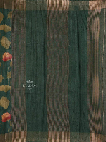 Green Banarasi Saree with Flower and Leaf Design on the Body with Zari Border - Diadem