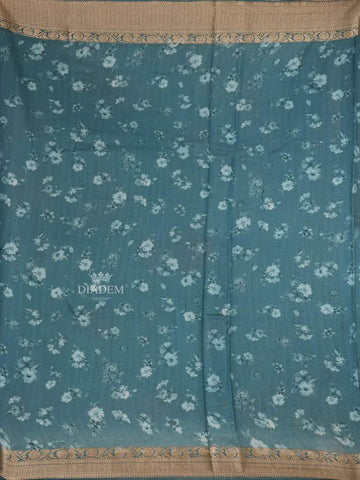 Teal Blue Banarasi Saree with Flower and Leaf Design on the Body and Zari Border - Diadem