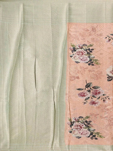 Peach Banarasi Saree with Flower Jacquard Design on the Body with Zari Border - Diadem