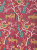 Red Chanderi Silk Saree with Animals Motifs on the Body with Zari Border