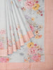 Light Blue Organza Silk Saree with Floral Prints on the body and Threadwork Embroidery Border