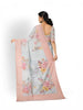 Light Blue Organza Silk Saree with Floral Prints on the body and Threadwork Embroidery Border