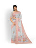 Light Blue Organza Silk Saree with Floral Prints on the body and Threadwork Embroidery Border