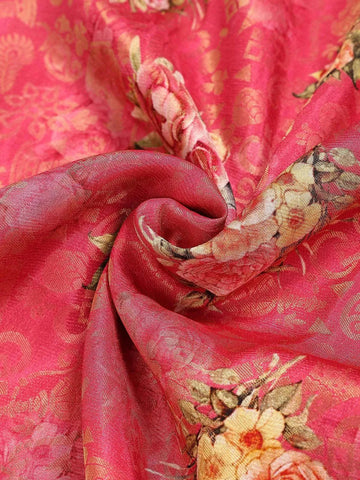 Rose Pink Banarasi Saree with Floral Design on the Body and Contrast Border - Diadem