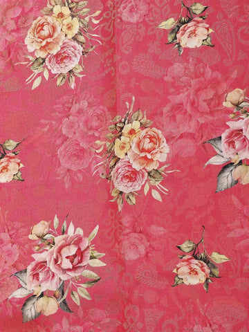 Rose Pink Banarasi Saree with Floral Design on the Body and Contrast Border - Diadem