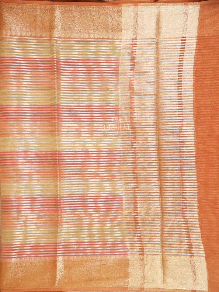 Orange Semi Banarasi Saree with Stripes Design on the Body with Zari Border - Diadem