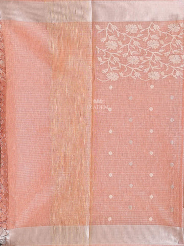 Pink Semi Banarasi Saree with Floral Design on the body with Zari Border - Diadem