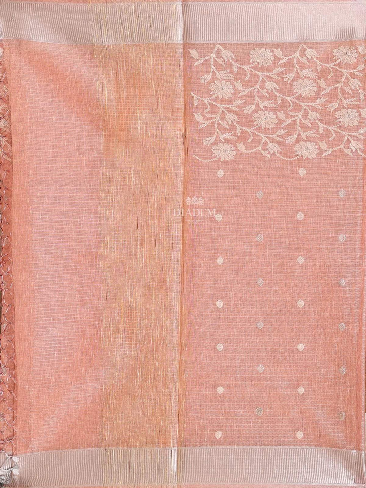 Pink Semi Banarasi Saree with Floral Design on the body with Zari Border - Diadem