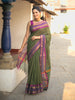 Dark Green Checked Design Cotton Saree with Purple Zari Border
