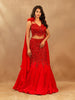 Red Floral And Sequins Embroidered Net Bridal Lehenga - Diadem
