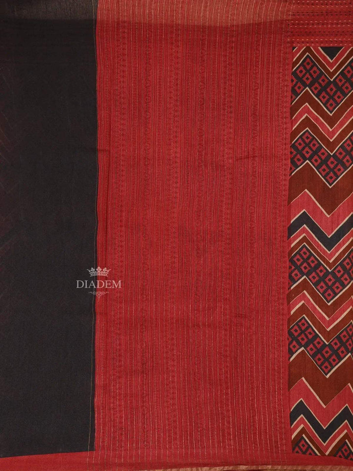 Brown Banarasi Saree with Chevron and Diamond Design on the Body with Matching Border - Diadem