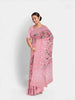 Pink Chanderi Silk Saree with Floral Prints on the body and Thread Border - Diadem