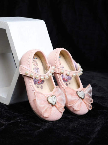 Light Pink Glitter Ballerinas Embellished with Beads and attached Bow for Girls - Diadem