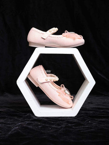 Light Pink Glitter Ballerinas Embellished with Beads and attached Bow for Girls - Diadem