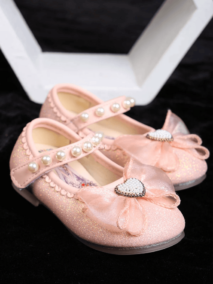 Light Pink Glitter Ballerinas Embellished with Beads and attached Bow for Girls - Diadem