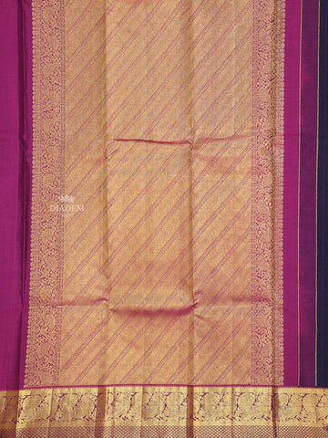 Dark Blue Pure Kanchipuram Bridal Silk Saree with Leaf Motif on the Body with Zari Border - Diadem