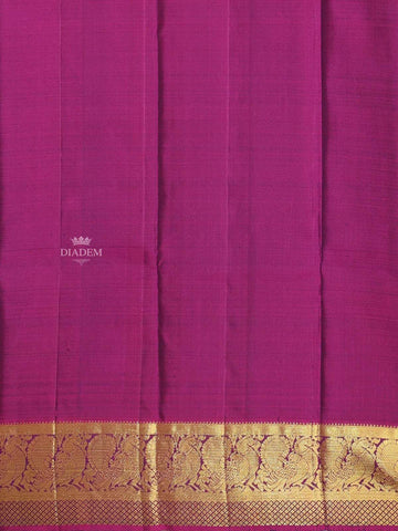 Dark Blue Pure Kanchipuram Bridal Silk Saree with Leaf Motif on the Body with Zari Border - Diadem