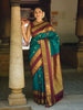 Peacock Blue Butta Woven Design Pure Kanchipuram Silk Saree with Contrast Retta Pattu Border