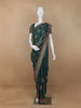 Dark Green Floral Embroidery Chiffon Silk Saree
