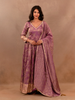 Mauve Floral Design Semi Silk Full Sleeve Gown