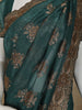 Dark Green Floral Embroidery Chiffon Silk Saree