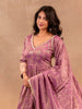 Mauve Floral Design Semi Silk Full Sleeve Gown