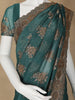Dark Green Floral Embroidery Chiffon Silk Saree