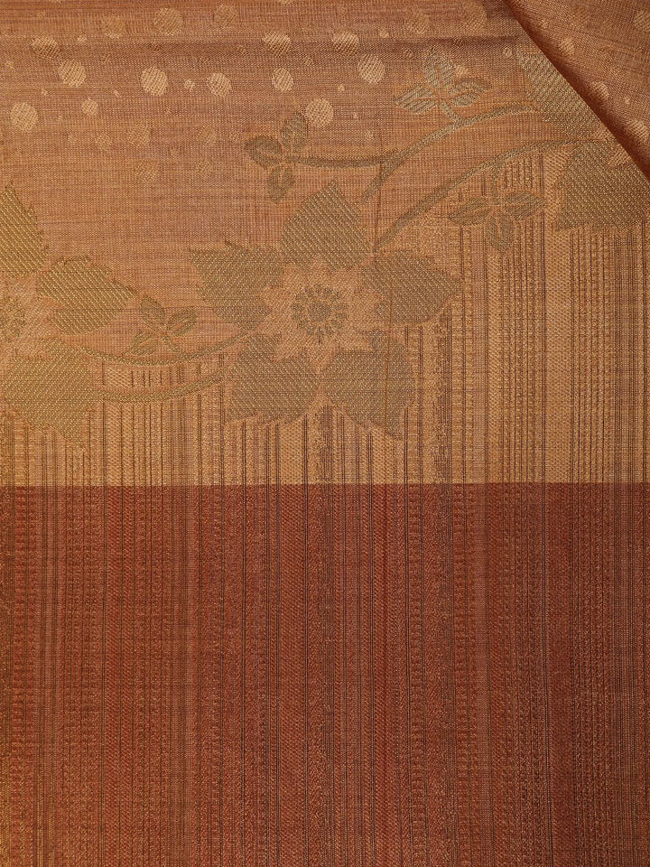 Pale Coral Semi Tussar Silk Floral Designed Saree - Diadem