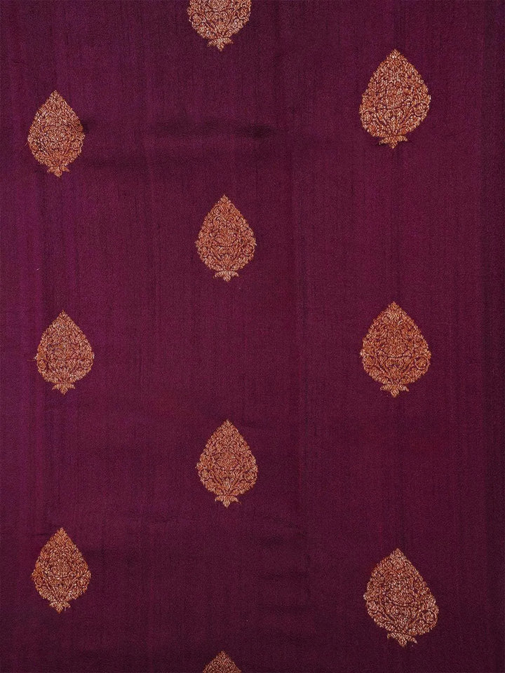 Burgandy Banarasi Saree with Leaf Motif on the Body with Zari Border - Diadem