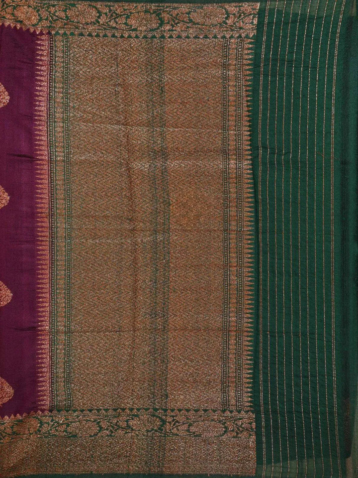 Burgandy Banarasi Saree with Leaf Motif on the Body with Zari Border - Diadem