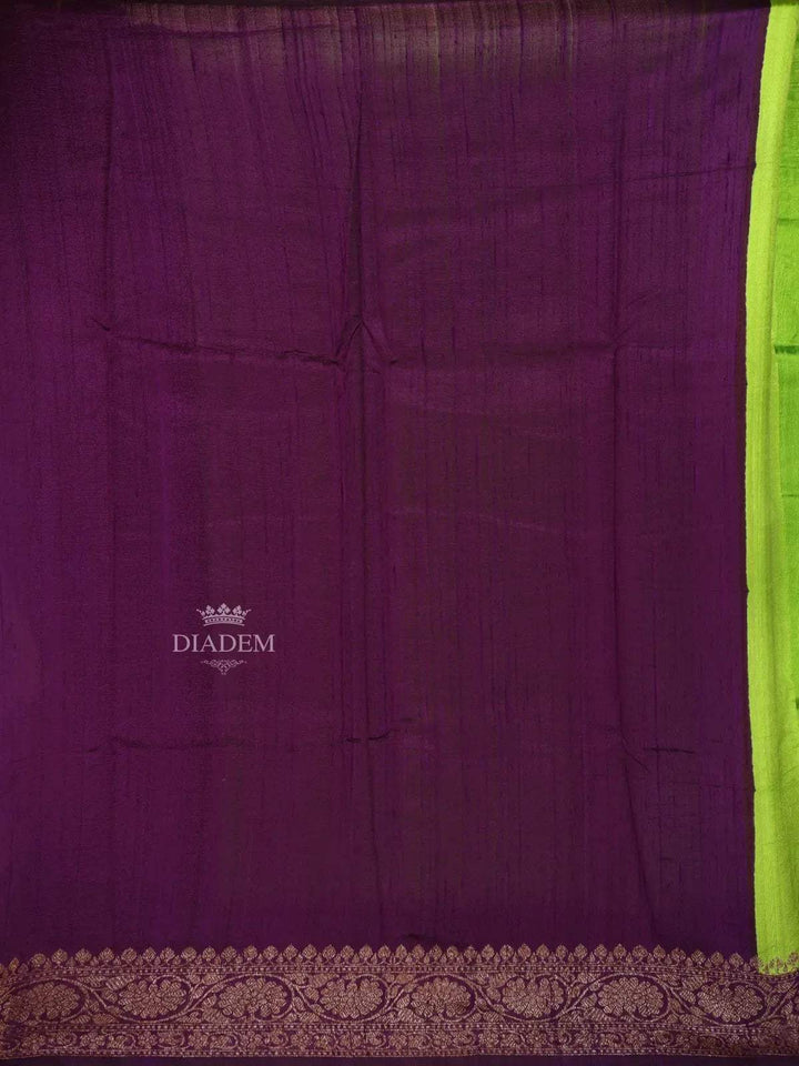 Light Green Banarasi Saree with Floral Design on the Body with Contrast Zari Border - Diadem